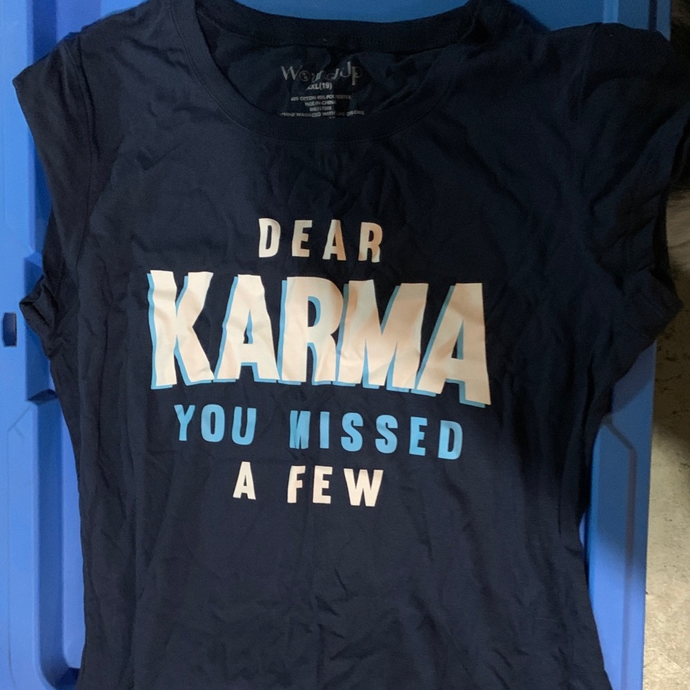 Wound Up Navy Blue Tee with White and Light Blue Print